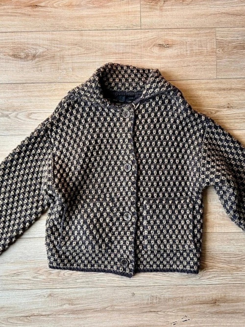 Zara Geometric Button Front Jacket in Brown
